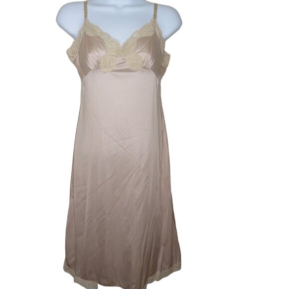 Vintage 60s Full Length Nylon Dress Slip Womens S Nude Lace Pin Up Glam USA Made - Picture 8 of 13